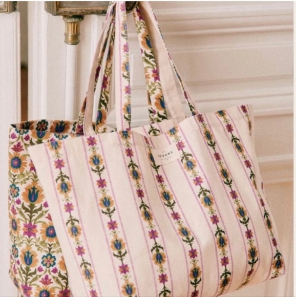 Sezane Handbags - Sezane Vertical Floral Striped Cotton Tote